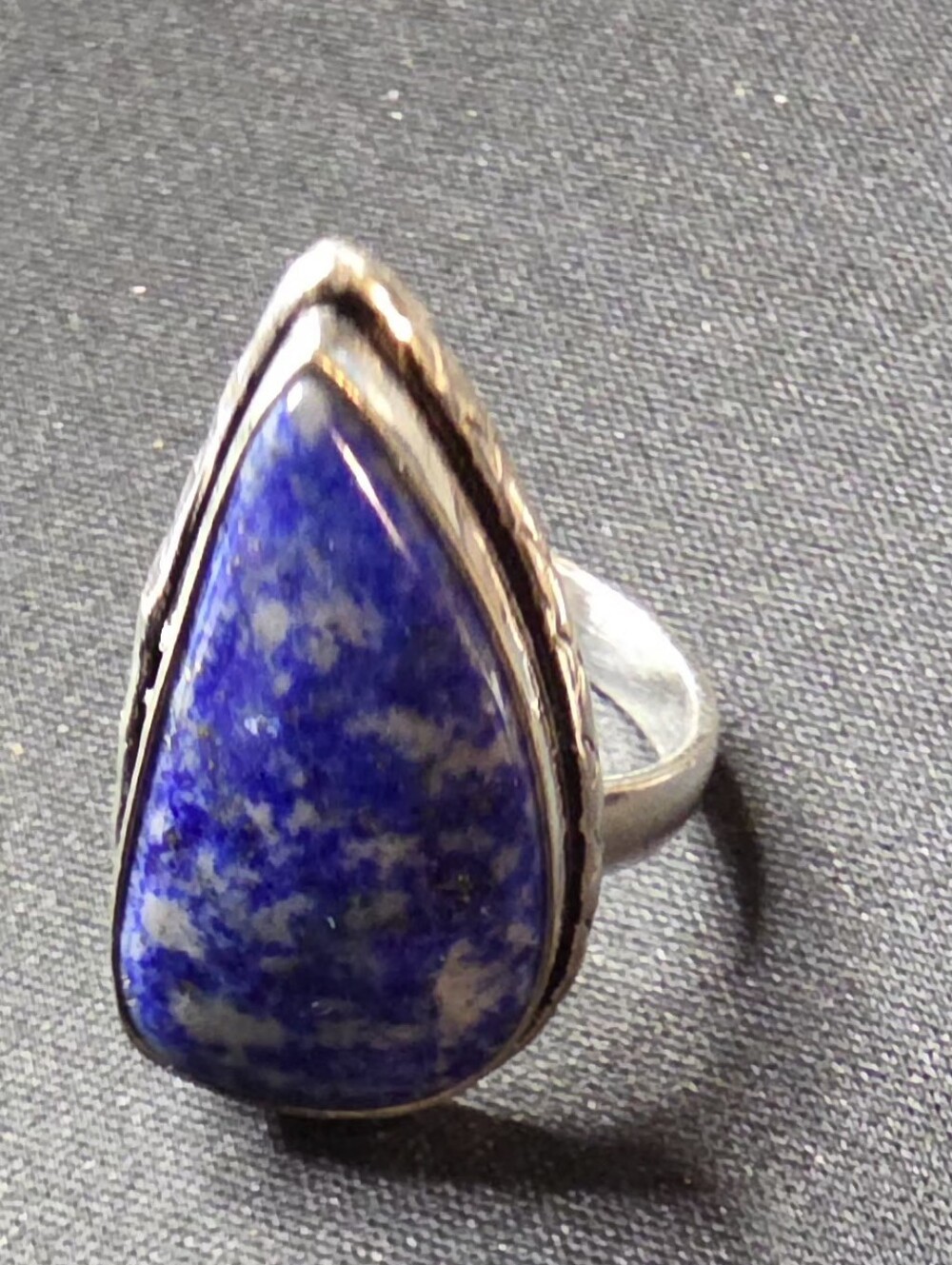 Sterling Silver Teardrop Lapis Lazuli Ring - Blue
